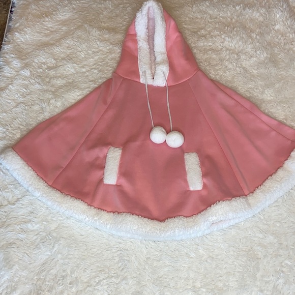 Jackets & Blazers - Pink and White Pocketed Hooded Cape
